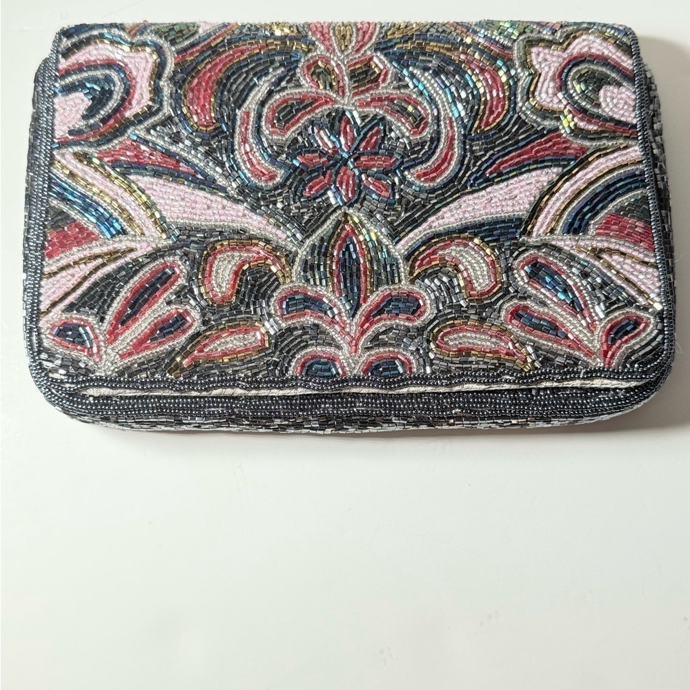 Beaded Floral Clutch - Pink, Red, Black